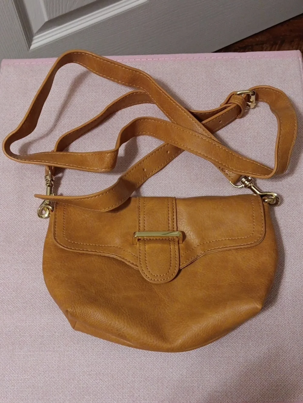 Everyday Tan Crossbody Bag with Buckle Accent